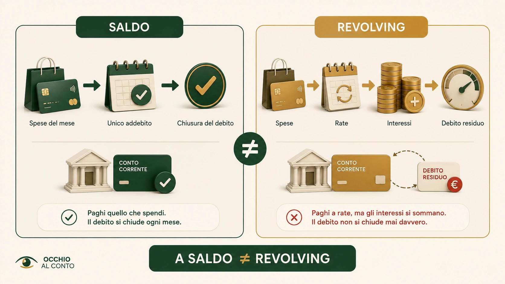 Differenza tra carta di credito a saldo e revolving: addebito unico rispetto a rimborso a rate con interessi