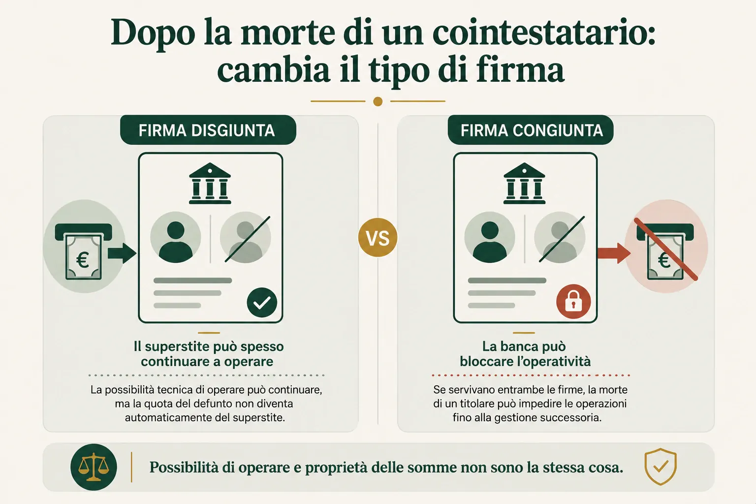 Differenza tra firma disgiunta e firma congiunta dopo la morte di un cointestatario