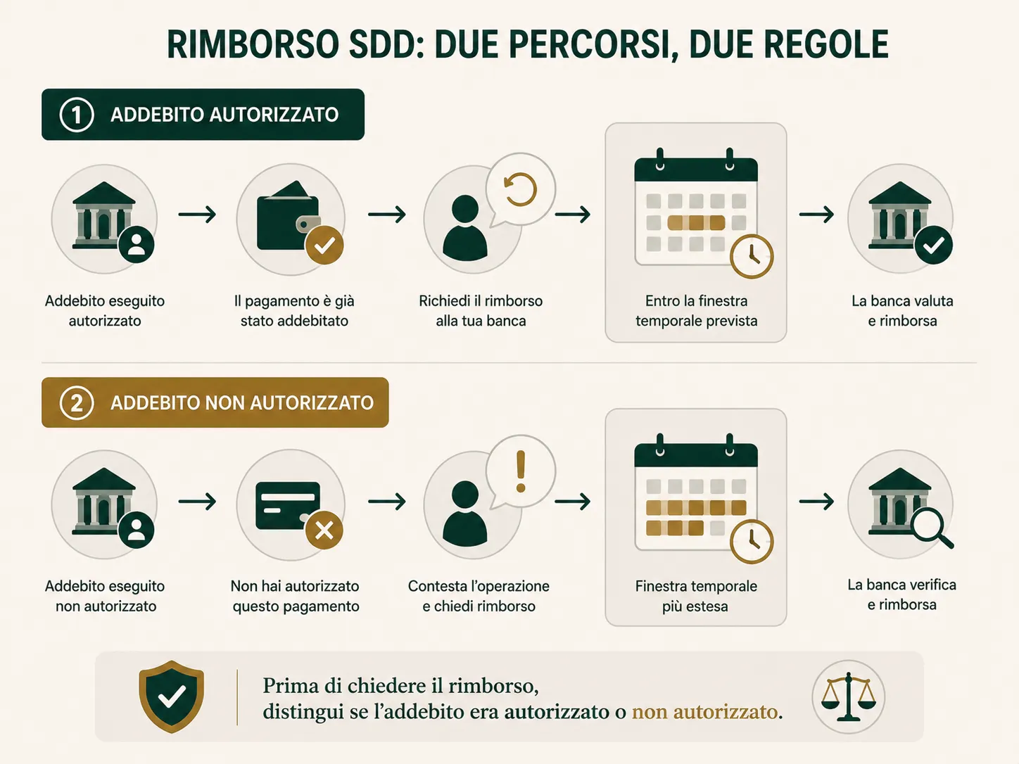 Differenza tra rimborso di un SDD autorizzato e contestazione di un addebito non autorizzato