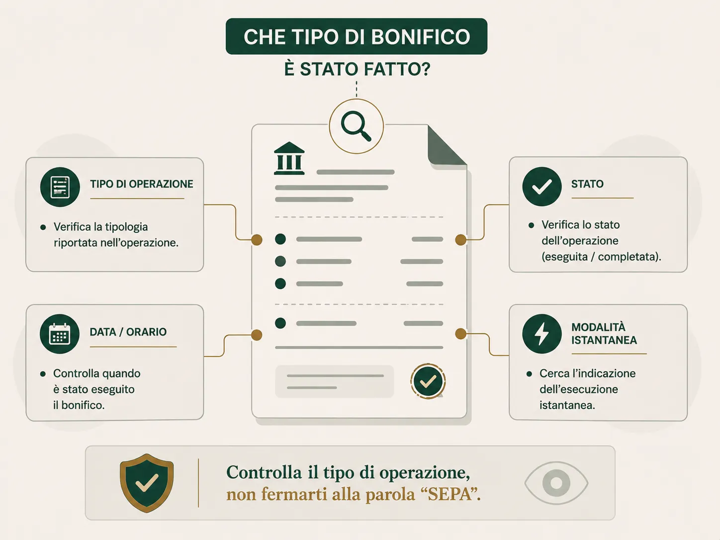 Esempio editoriale di cosa controllare nella ricevuta per capire il tipo di bonifico SEPA