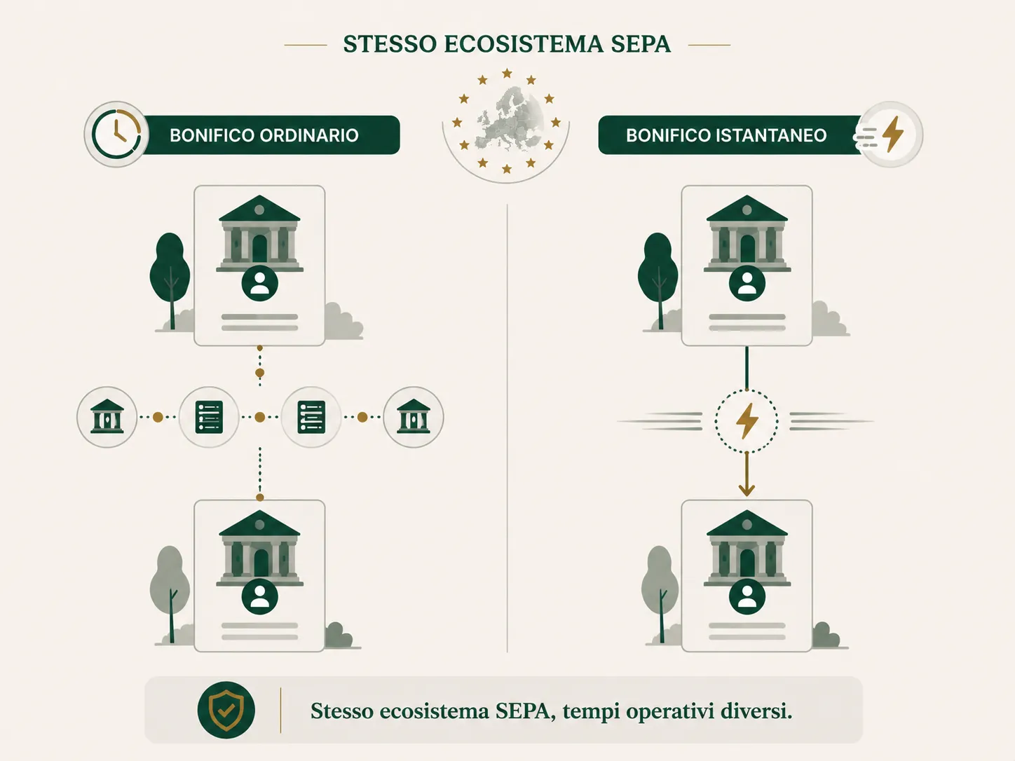 Confronto visivo tra bonifico SEPA ordinario e bonifico SEPA istantaneo
