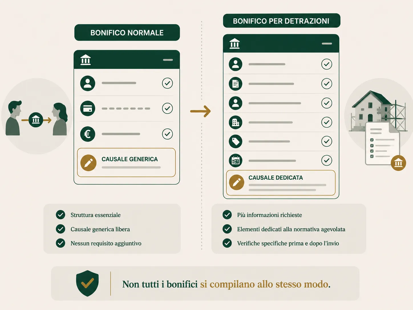 Confronto OAC tra bonifico normale e bonifico dedicato ai pagamenti con requisiti fiscali specifici