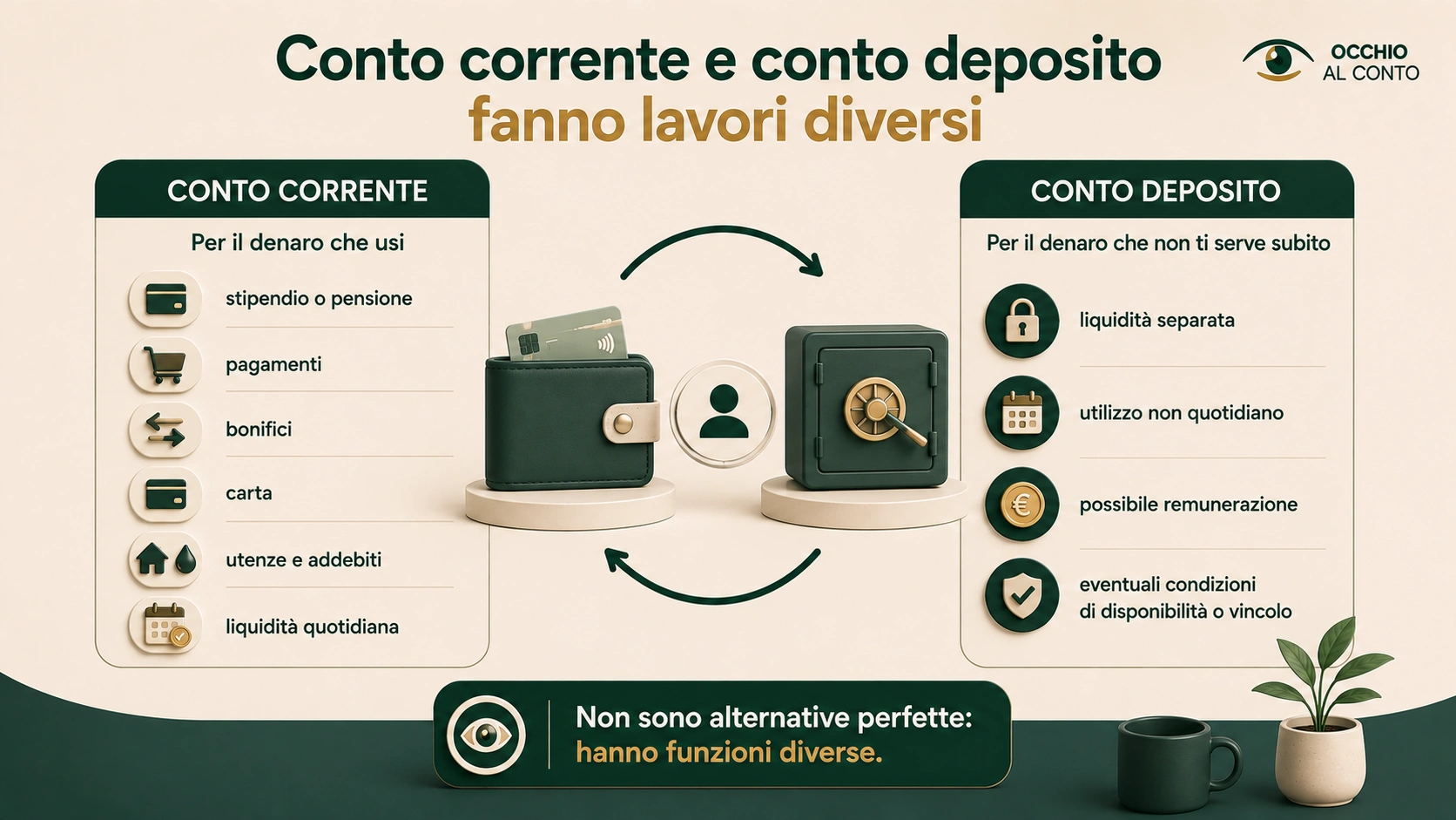 Conto corrente e conto deposito hanno funzioni diverse: operatività quotidiana e gestione della liquidità