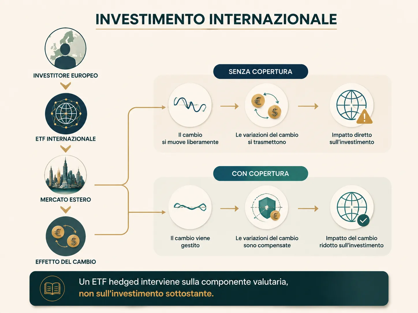 Schema del funzionamento della copertura valutaria negli ETF