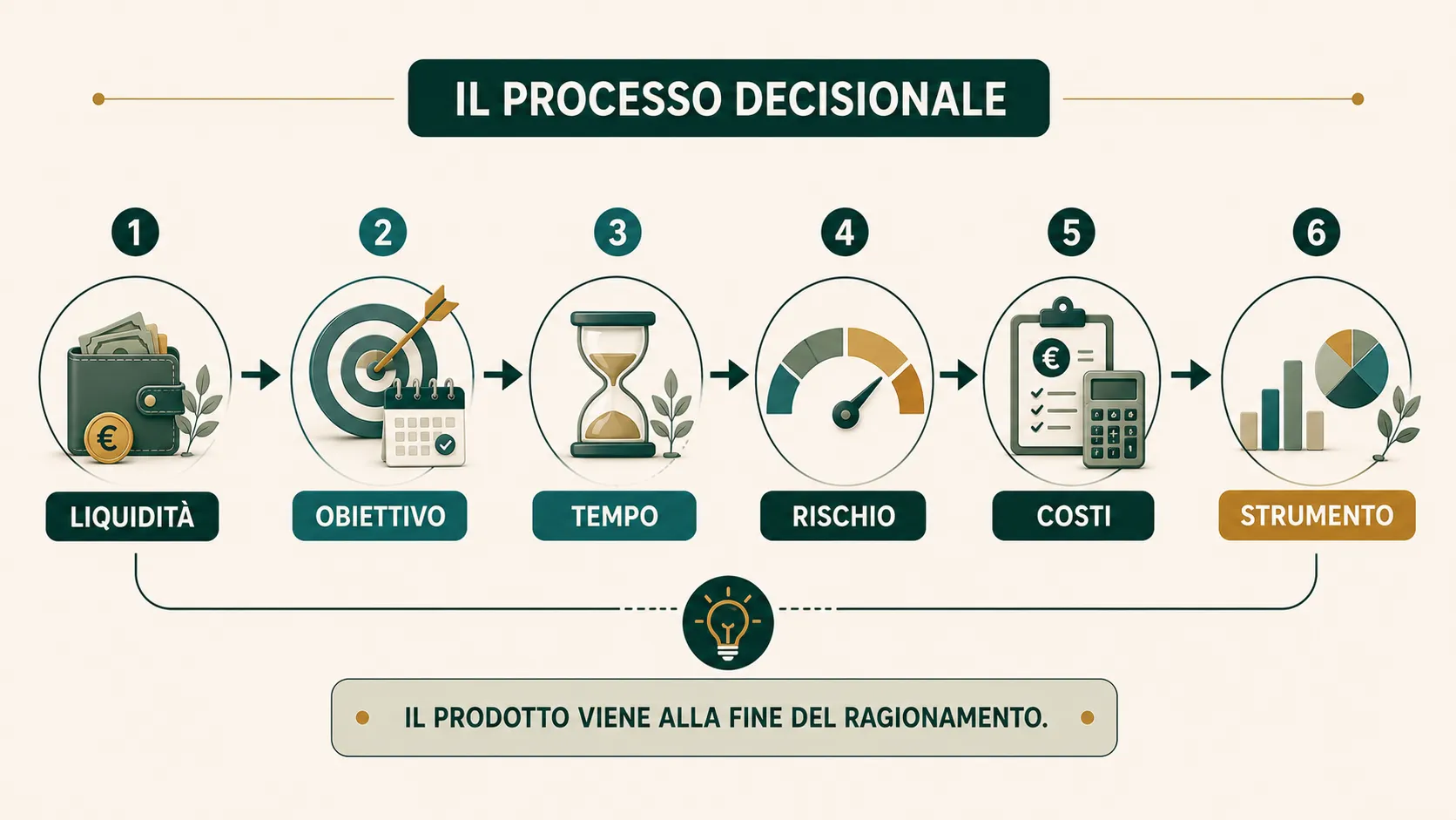 Processo decisionale: liquidità, obiettivo, tempo, rischio, costi e infine strumento
