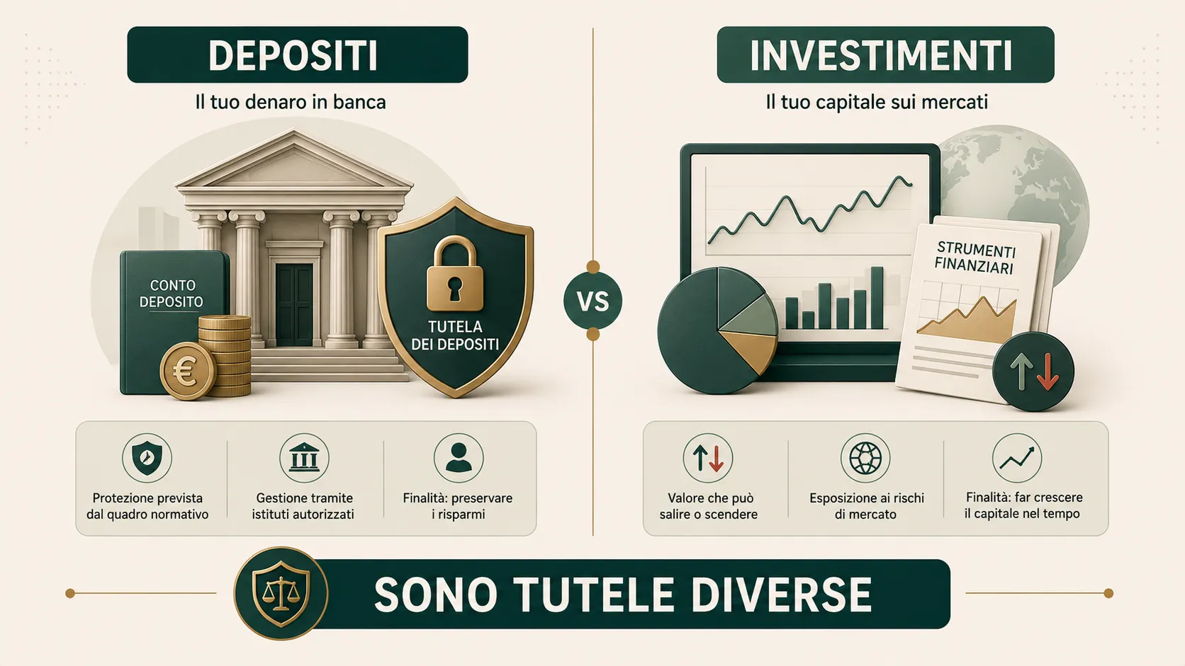 Differenza concettuale tra tutela dei depositi bancari e rischio di mercato degli investimenti