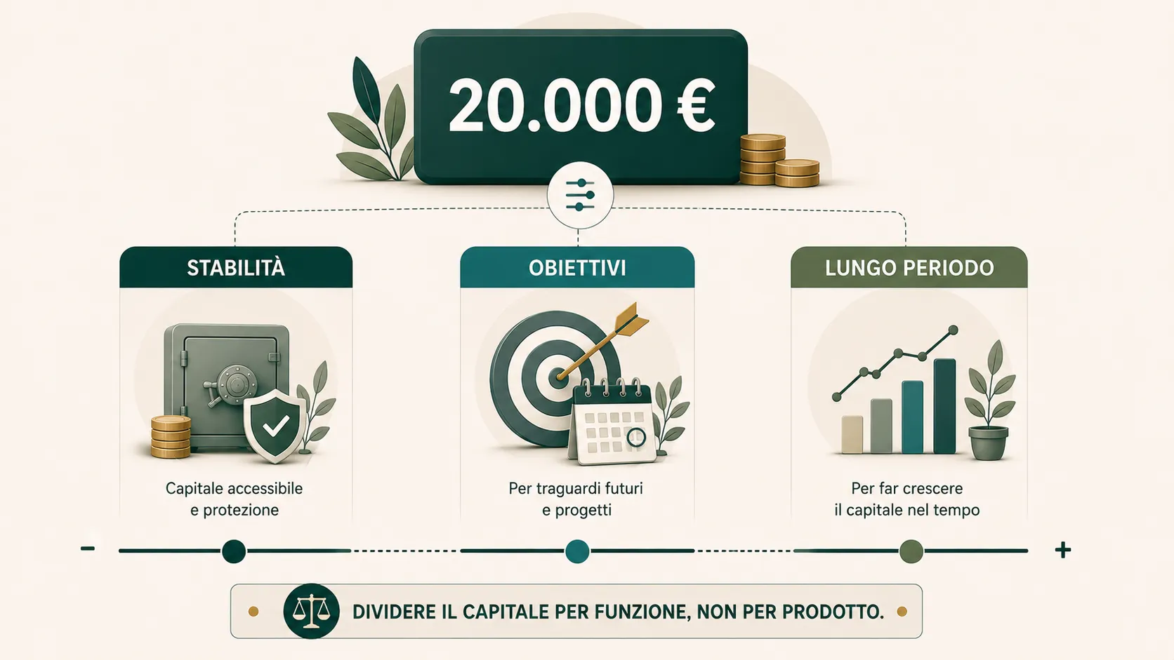 Investire 20.000 euro: come dividere il capitale senza formule rigide