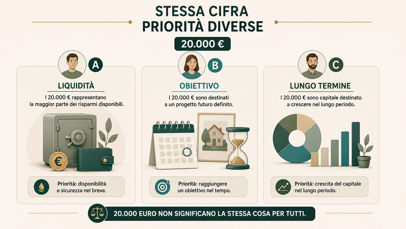 Tre situazioni diverse con lo stesso capitale di 20.000 euro