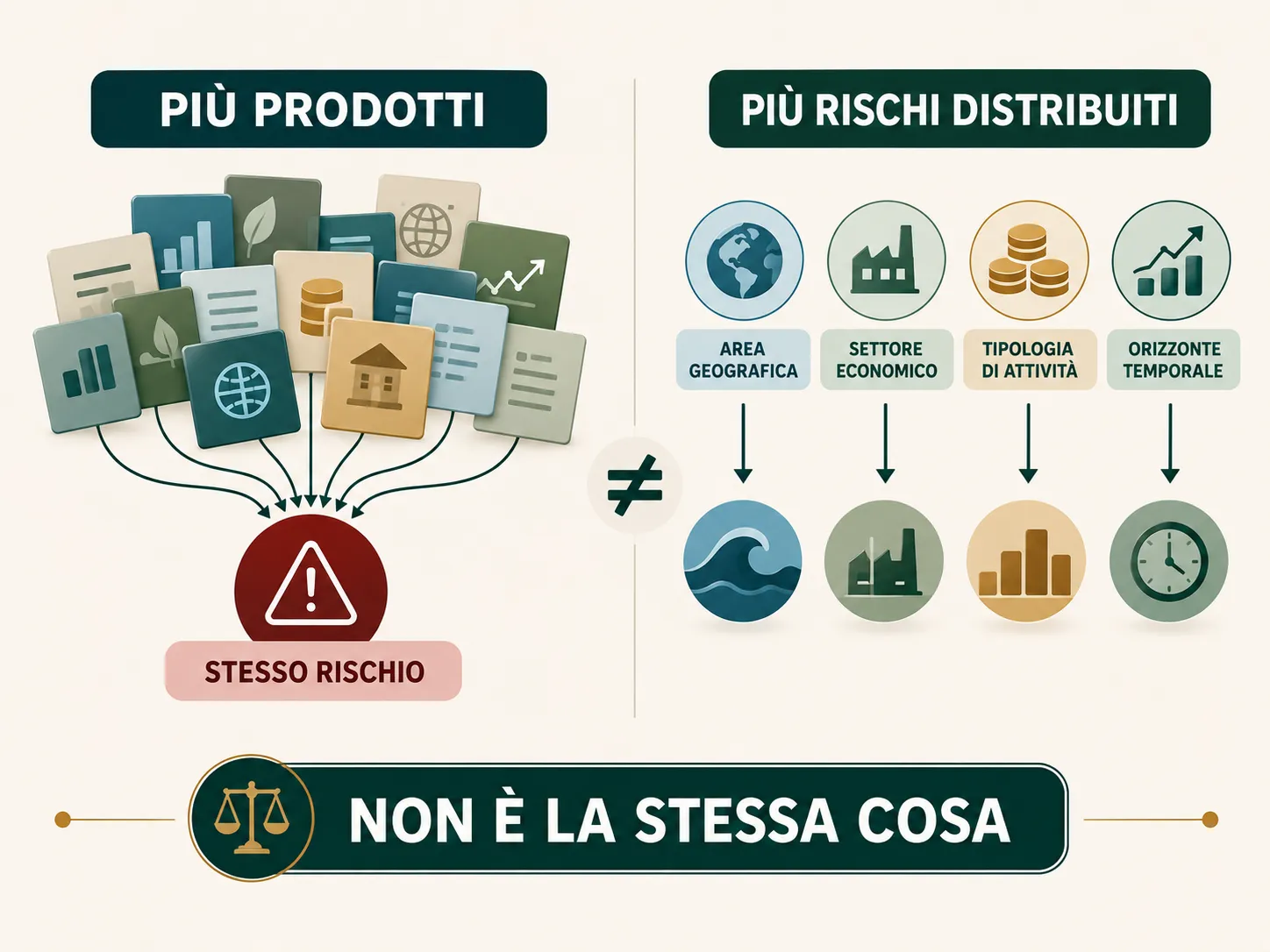 Confronto tra moltiplicare i prodotti e distribuire realmente le fonti di rischio