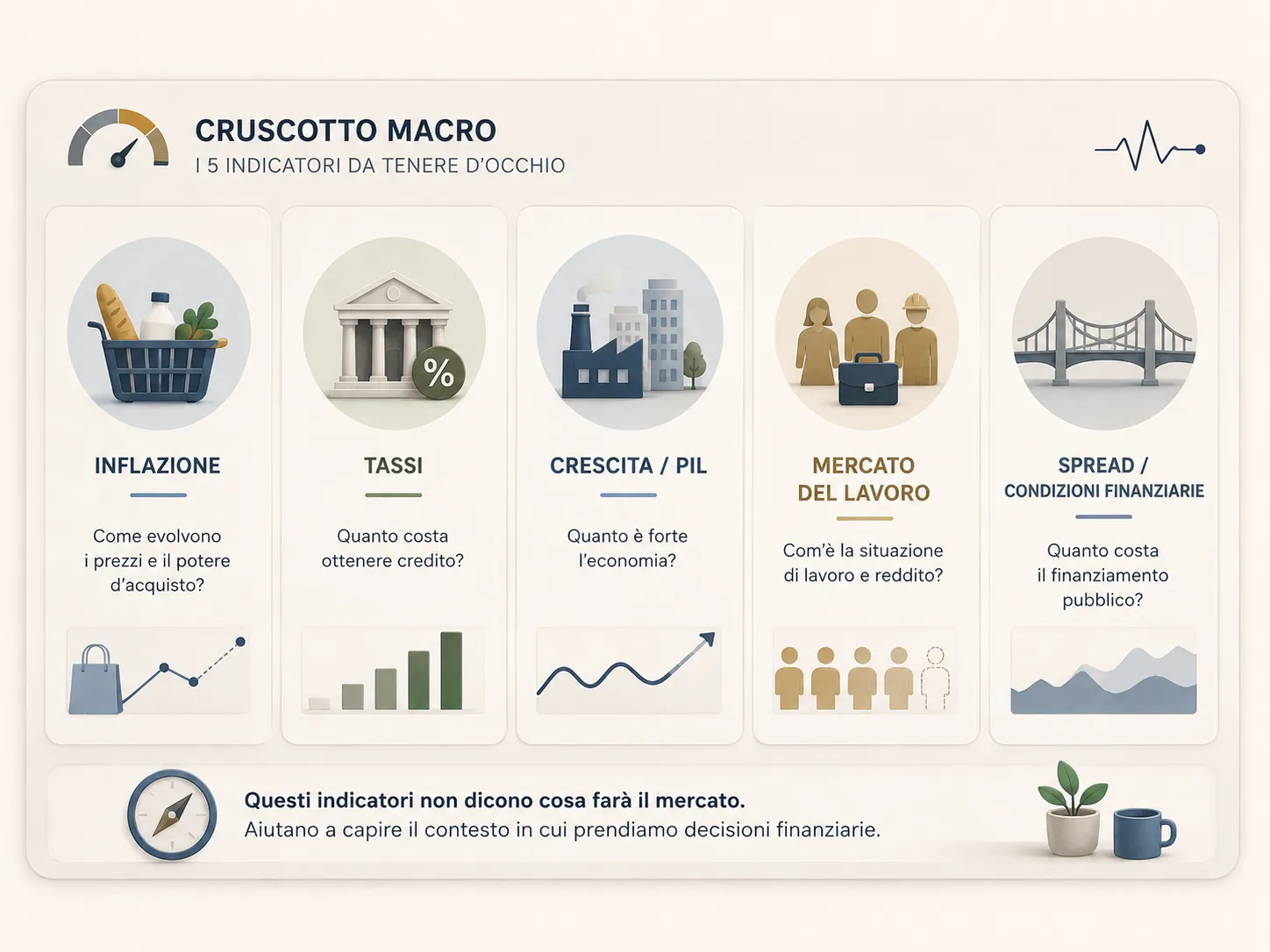 Cruscotto macroeconomico con gli indicatori principali da controllare