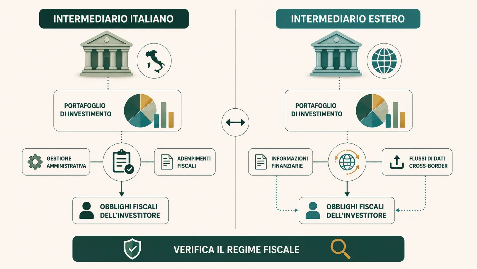 Confronto concettuale tra intermediario italiano e intermediario estero nel trattamento amministrativo e fiscale di un PAC