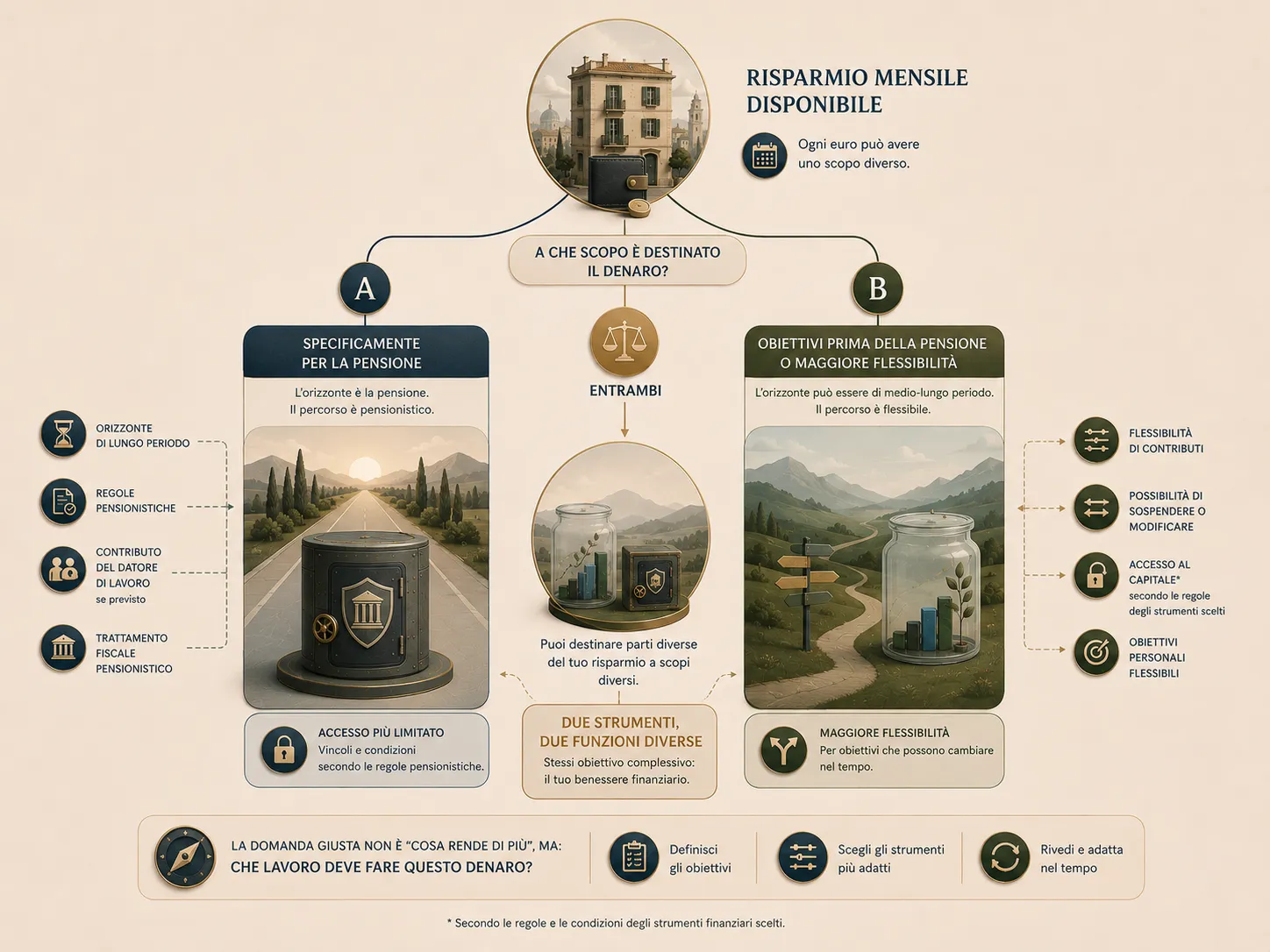 Schema decisionale per distinguere obiettivi previdenziali da obiettivi finanziari più flessibili