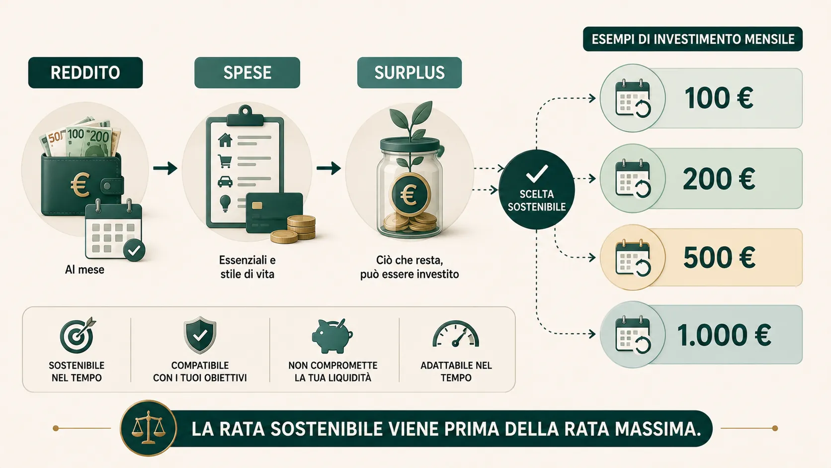 Quanto investire al mese? 100, 200, 500 o 1.000 euro