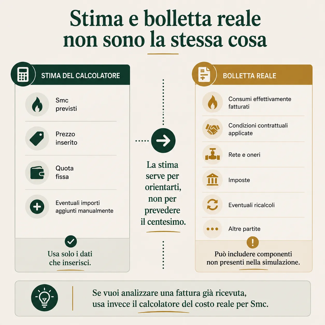 Differenza tra stima del calcolatore OAC e bolletta gas effettivamente fatturata