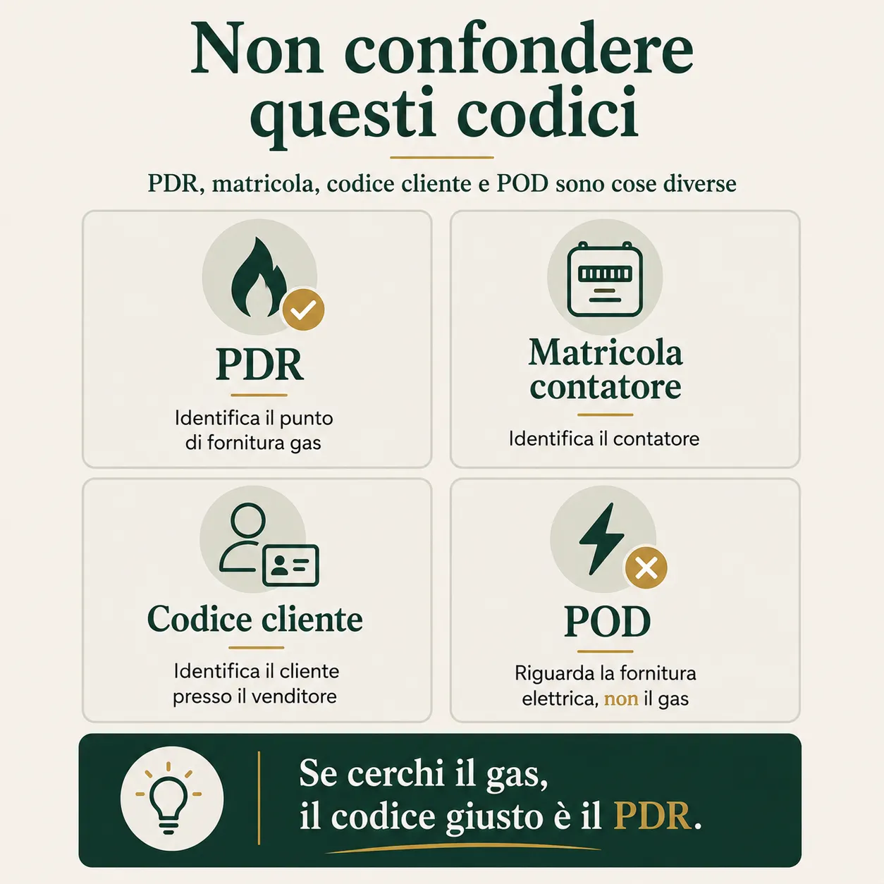 Differenze tra PDR, matricola del contatore, codice cliente e POD