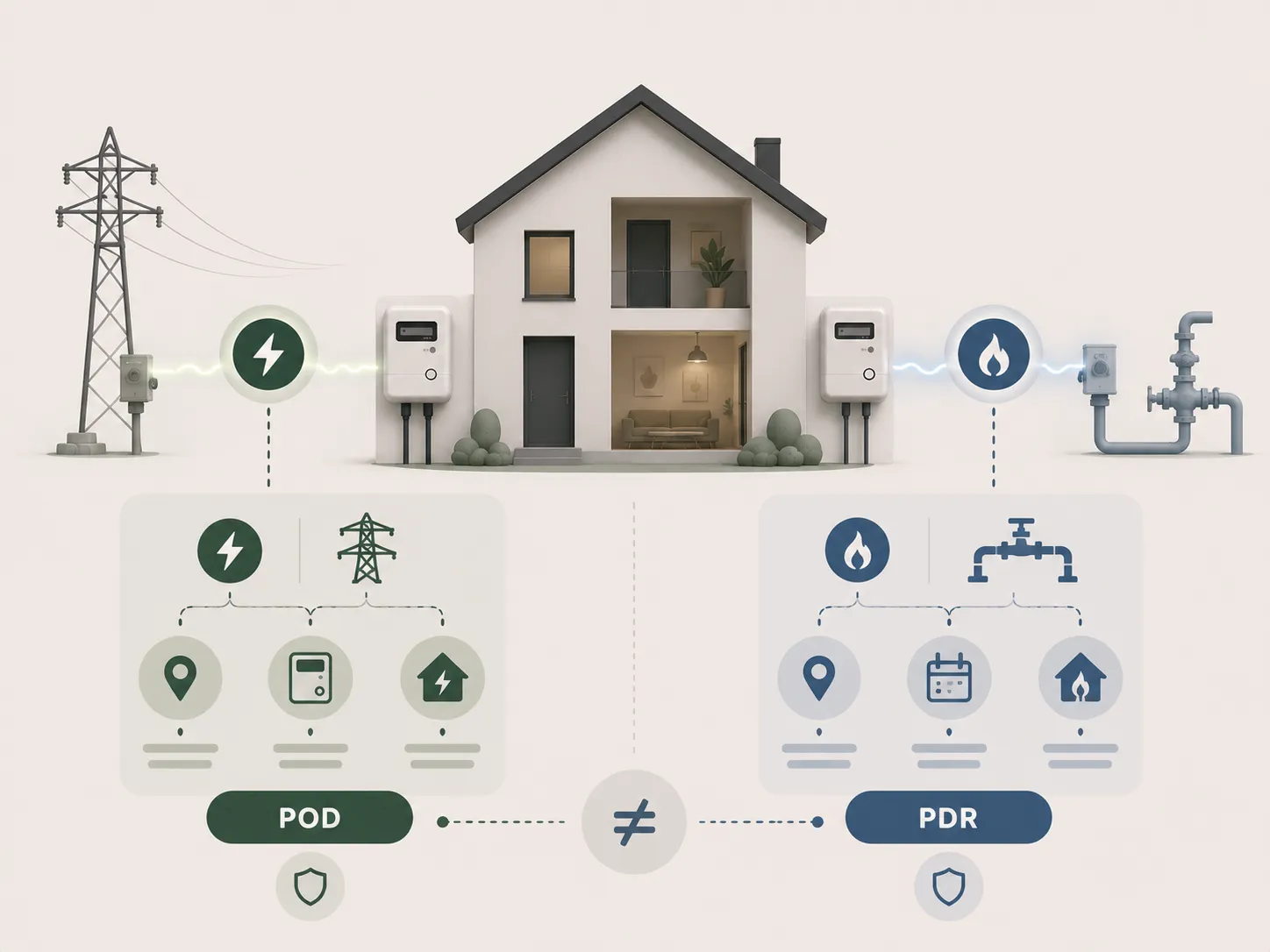 Confronto visuale tra POD della luce e PDR del gas come identificativi distinti delle due forniture