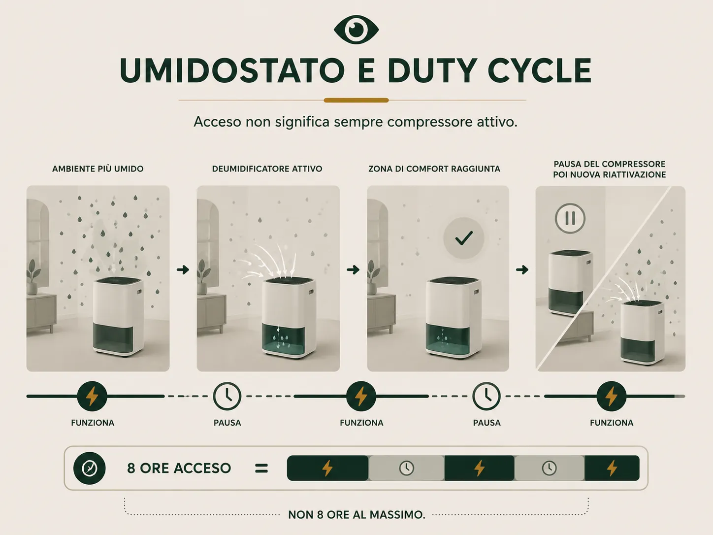 Il ciclo dell'umidostato modifica il consumo reale del deumidificatore