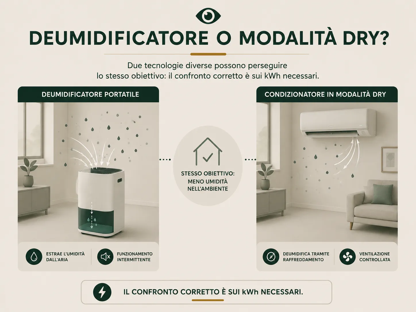 Deumidificatore e condizionatore in modalità Dry svolgono lo stesso obiettivo con tecnologie diverse