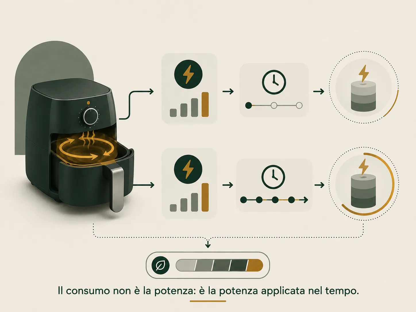 Potenza e tempo determinano il consumo energetico della friggitrice ad aria