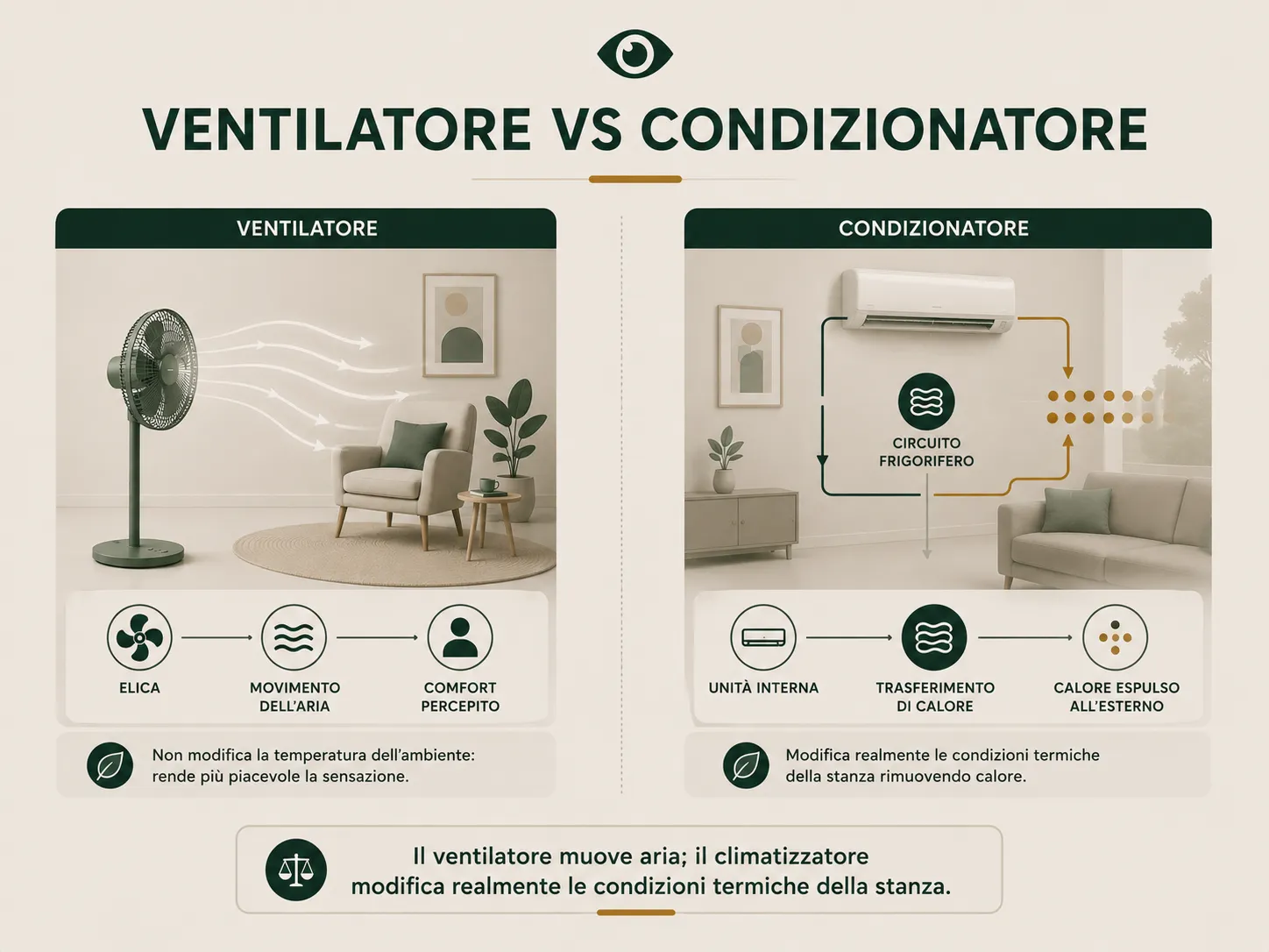Ventilatore e condizionatore: movimento dell'aria e raffrescamento sono funzioni diverse
