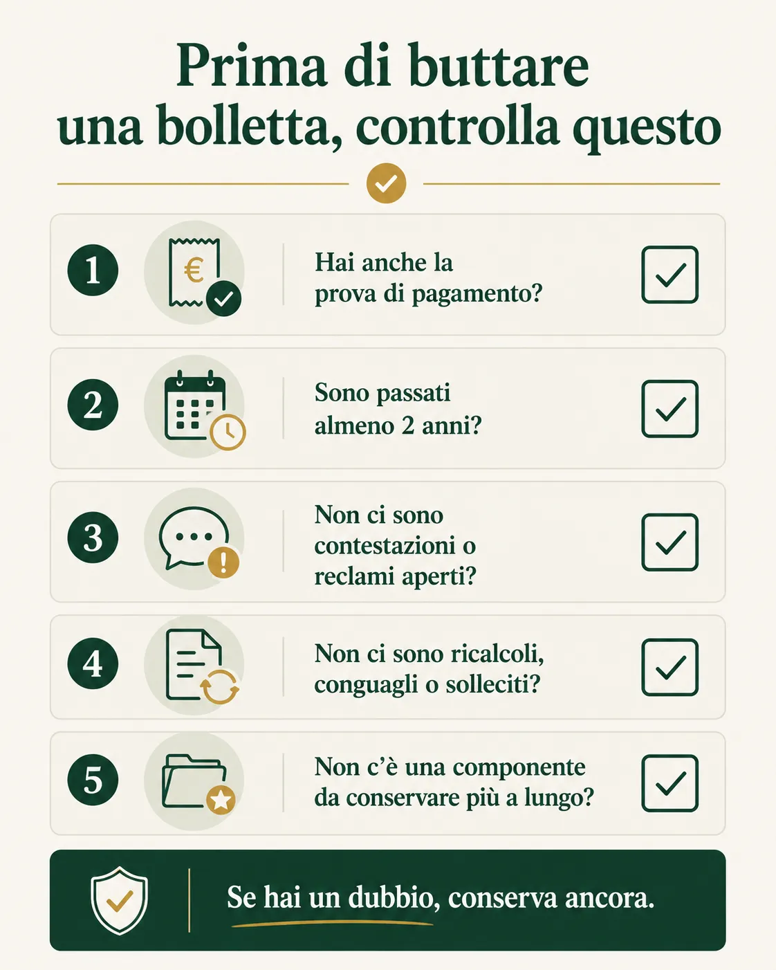 Checklist da controllare prima di eliminare una vecchia bolletta luce o gas